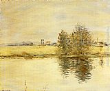 Jean Francois Raffaelli Paintings - A River Landscape by Jean Francois Raffaelli